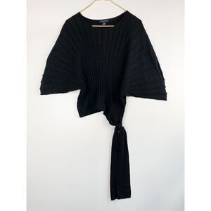 Club Monaco Womens Blouse Top 100% Wool Pleated Textured Side Tie Black Medium